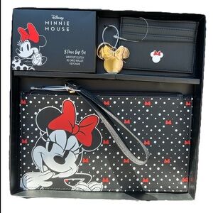 Disney MINNIE MOUSE 3 Pc Set 1-Wristlet ID 2-Card Wallet 3-Key Chain NEW Boxed